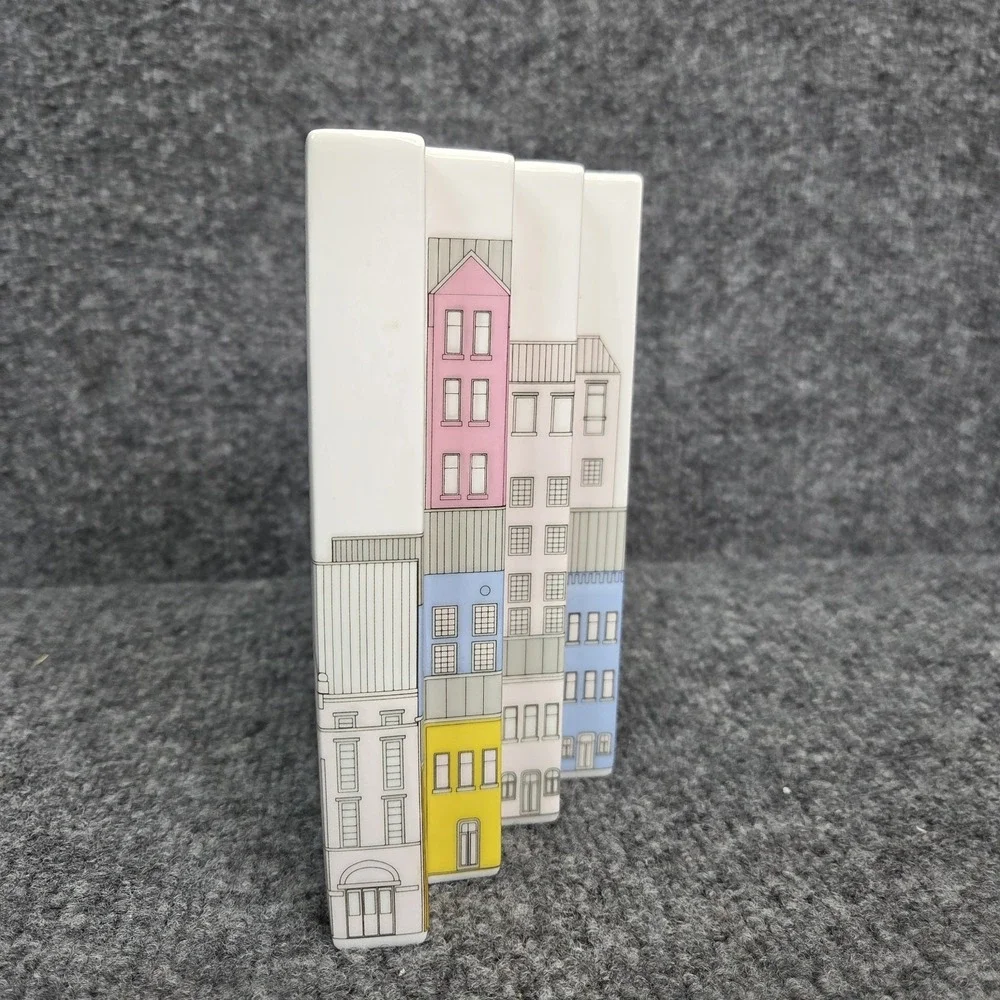 Vintage‎ 1980's Thomas Germany Geometric Skyline Houses Ceramic Rosenthal Vase